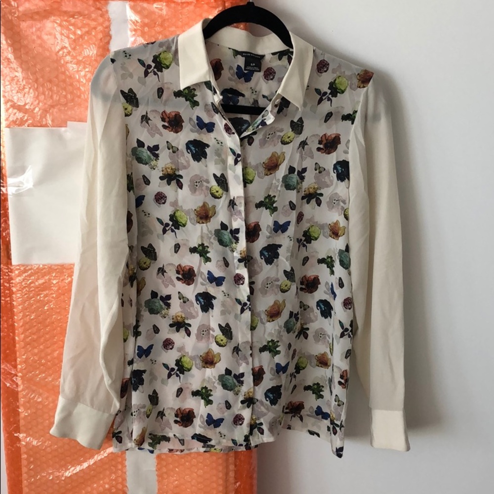 Club Monaco silk butterfly print blouse